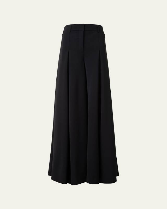 Fiorello Pleated Stretch Wool Twill Wide-Leg Pants